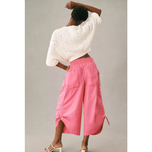 Anthropologie Ruched Poplin Parachute Pants Pink Size Large - Picture 3 of 12